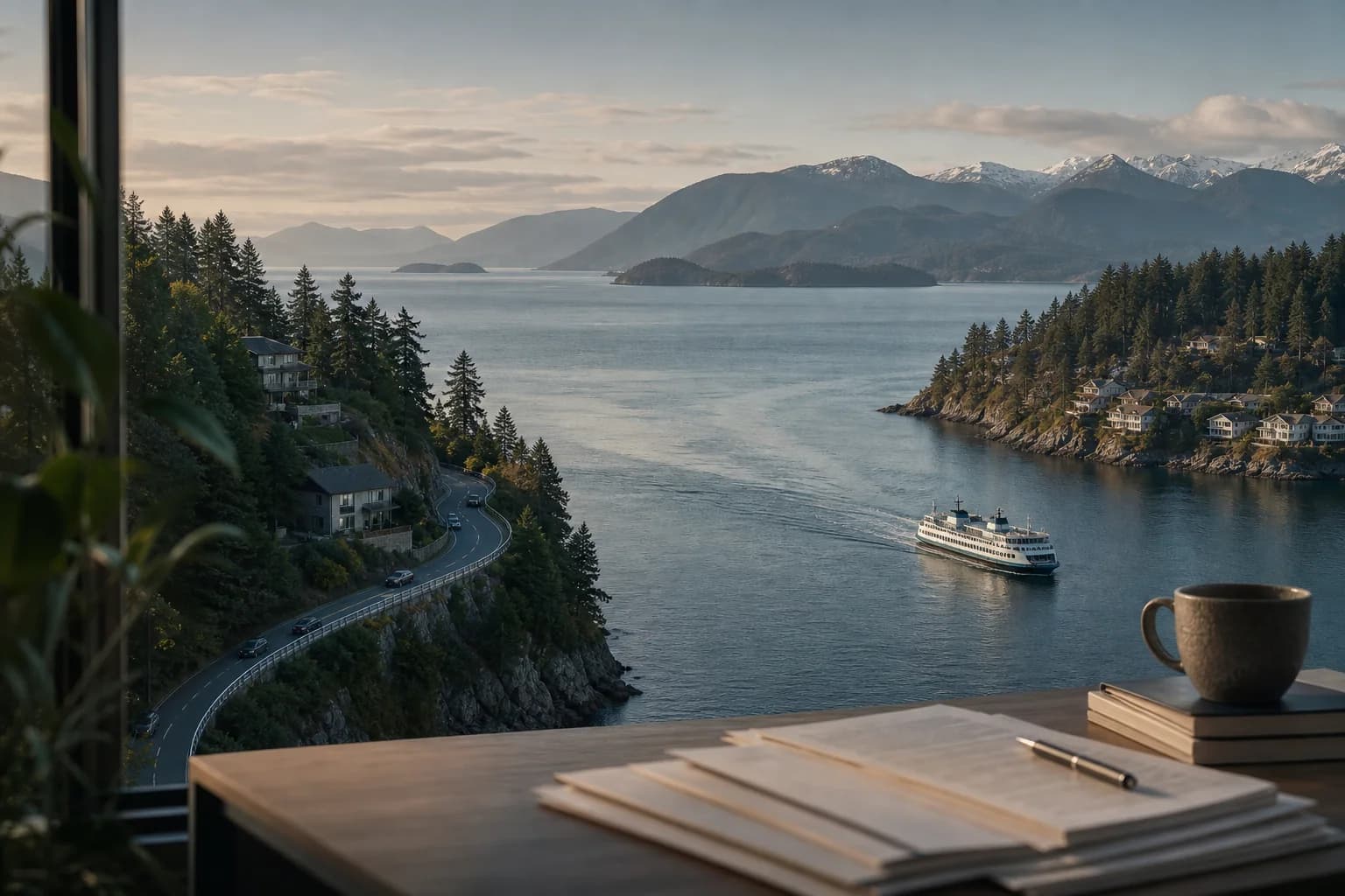 Coastal communities, a ferry route and legal files illustrating a proposed family relocation in British Columbia
