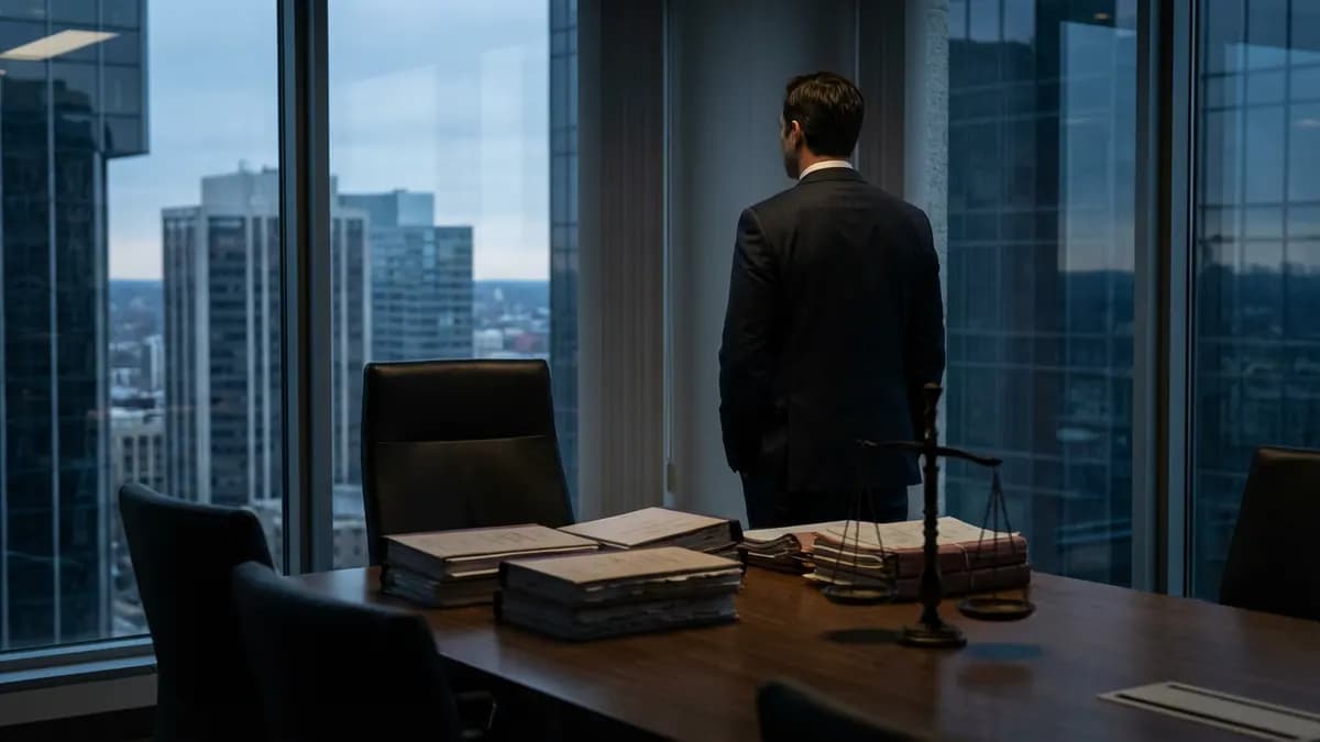 Un marteau de justice sur des documents juridiques à côté d'une alliance en or.